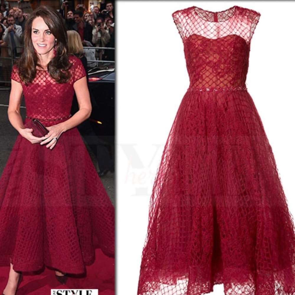 Marchesa Notte Resort Embellished Midi dress as seen on princess Kate Middleton